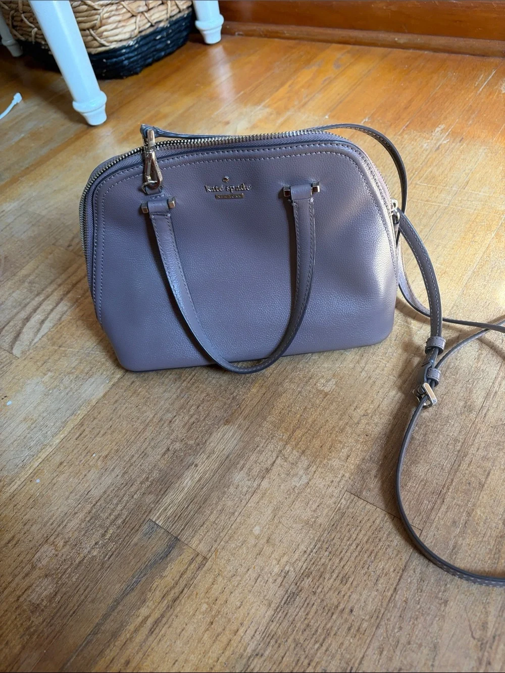kate spade pebble leather crossbody satchel in taupe